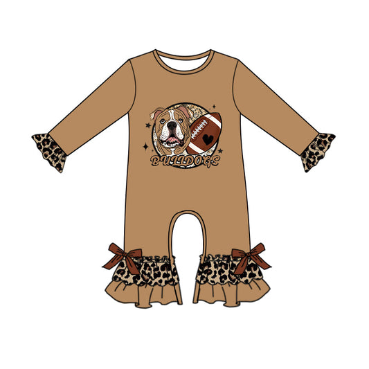 MOQ 5 PCS dog football leopard browm baby girls team romper