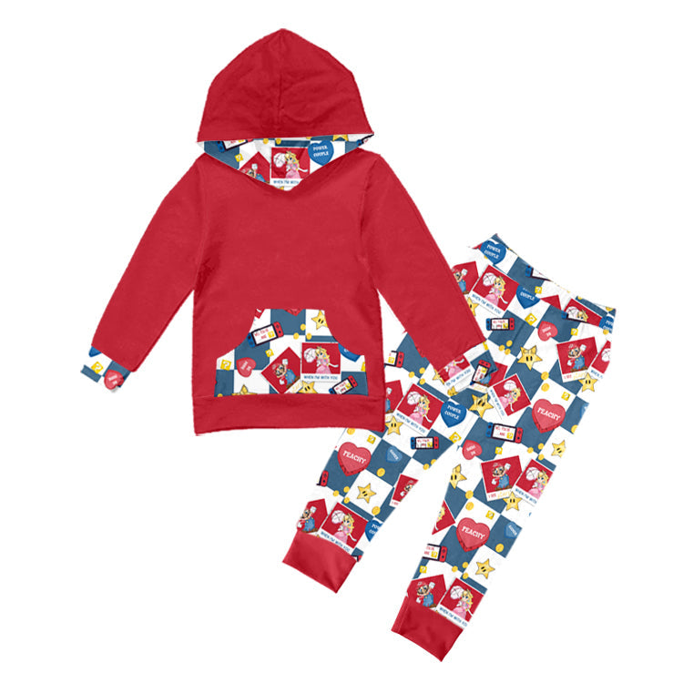 MOQ 5 red hoodie heart pants game boy clothes