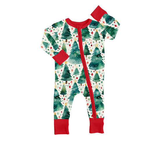 MOQ 5 PCS Christmas tree baby girls zipper romper