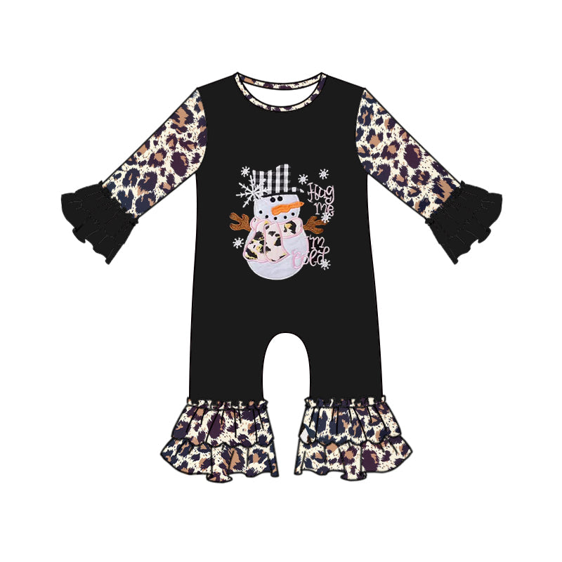 MOQ 5 PCS snowman leopard black baby girls romper