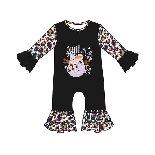 MOQ 5 PCS snowman leopard black baby girls romper