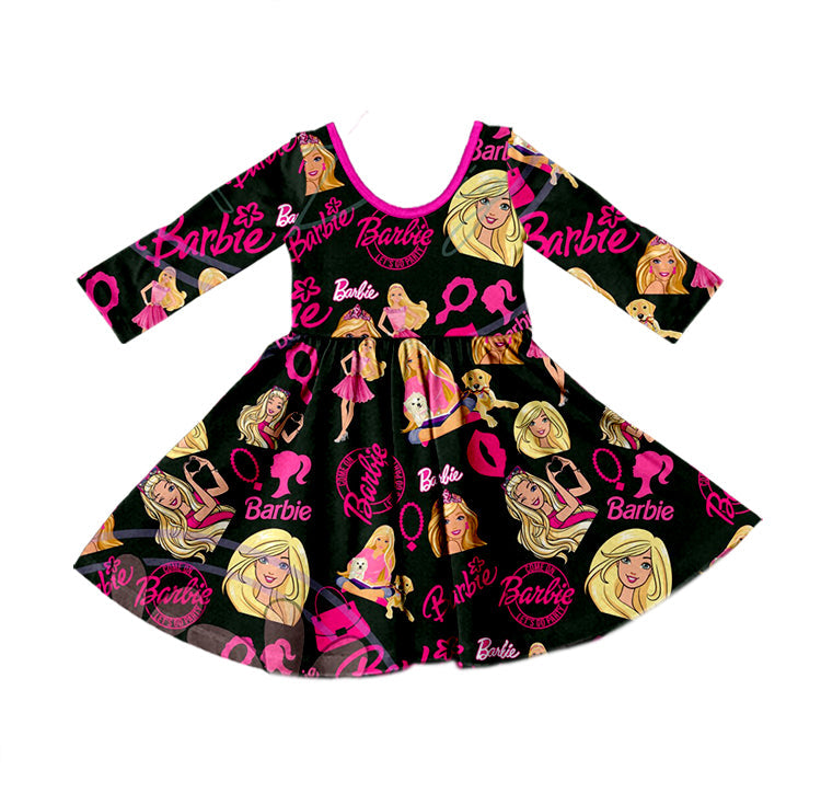 MOQ 5 black long sleeves party baby girls dresses