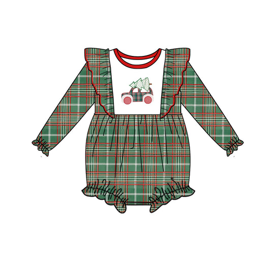 MOQ 5 PCS Christmas tree car plaid baby girls romper