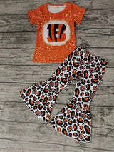 MOQ 3 pcs orange B top tiger leopard pants girls team clothes