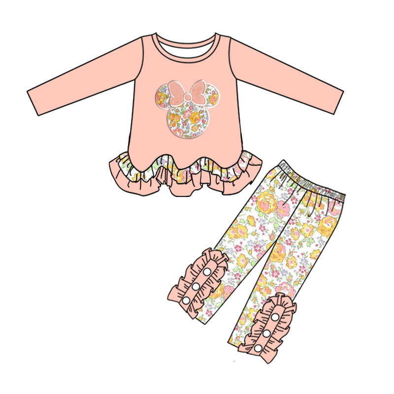 MOQ 5 floral mouse top leggings girls clothes