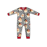 MOQ 5 PCS plaid santa baby kids zipper Christmas romper