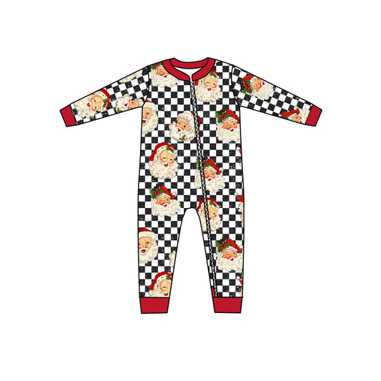 MOQ 5 PCS plaid santa baby kids zipper Christmas romper