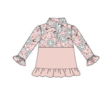 MOQ 5 snowman floral baby girls winter zipper pullover