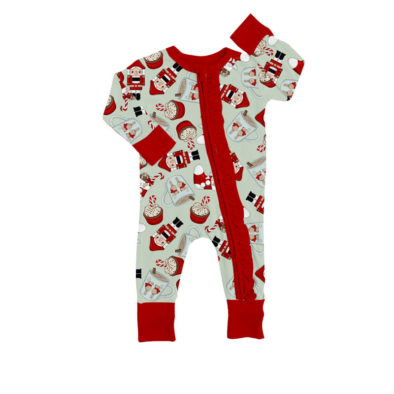 MOQ 5 PCS cup cake candy cane baby girls Christmas zipper romper