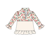 MOQ 5 cream floral horse baby girls zipper pullover