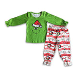Green face long sleeve shirt pants girls Christmas pajamas