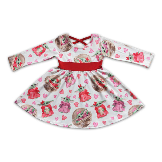 Heart cute strong print long sleeve girls twirl valentine's day dresses