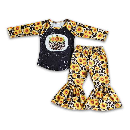 Sunflower leopard screen print girls fall clothing