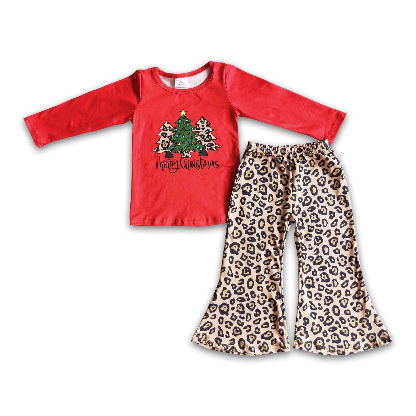 Merry Christmas tree print leopard pants girls clothing