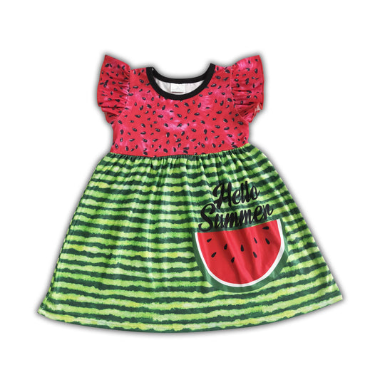 Hello summer watermelon print baby girls summer dresses