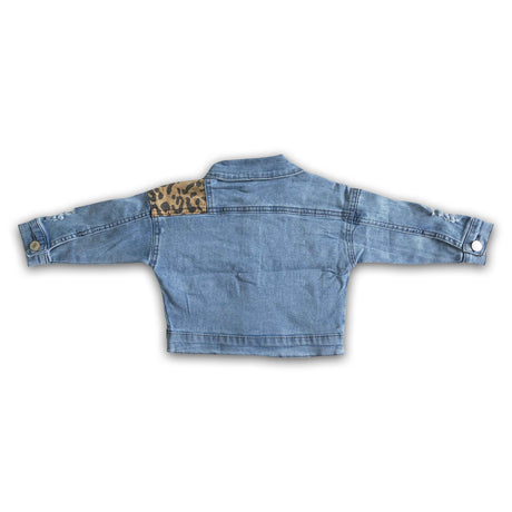 High quality girls leapord denim jackets