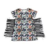 Short sleeve turquoise thunderbird tassels girls western dresses