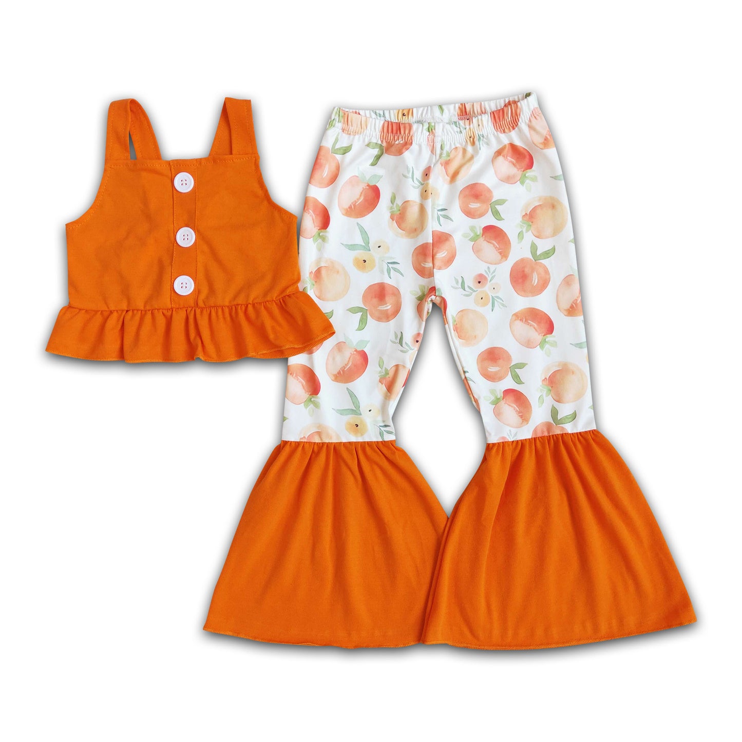 Orange crop top peach pants girls boutique clothing set