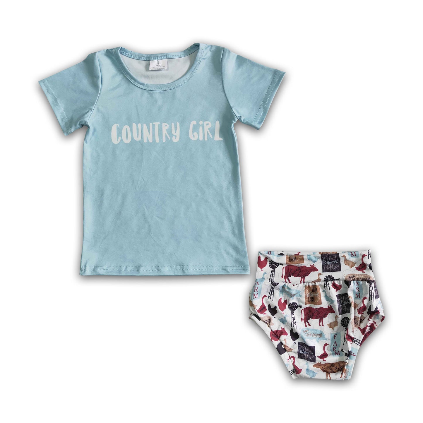 Country girl shirt farm print bummies baby girls clothes