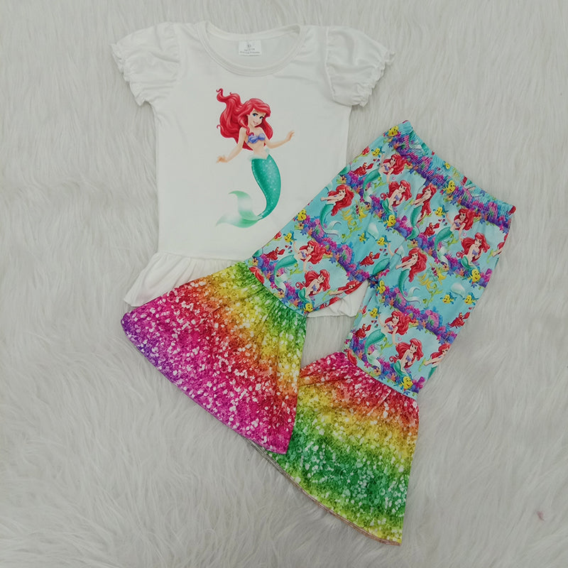 Girl White Shirt Bell Bottom Pants Outfit