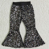 Girl Black Sequin Bell Bottom Pants