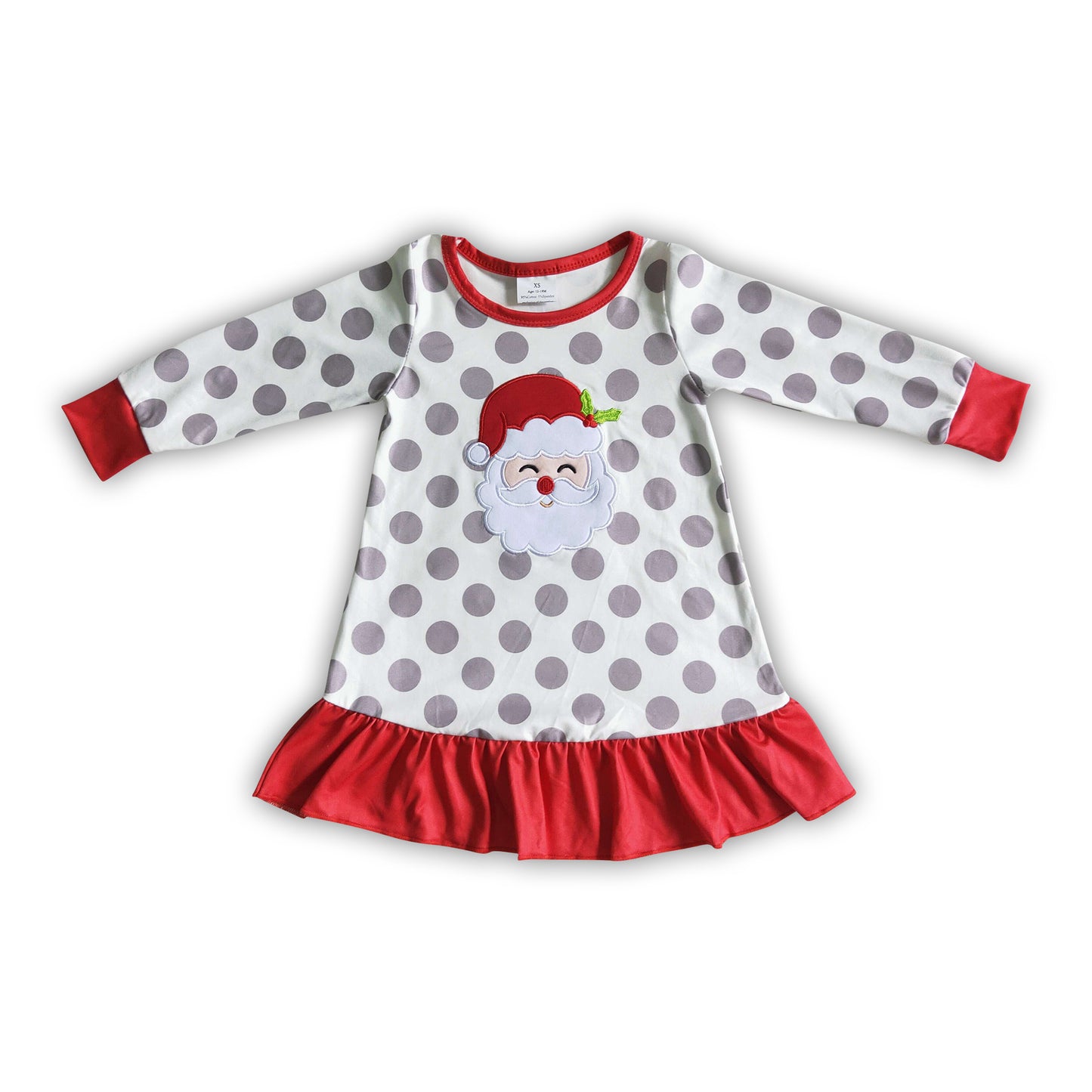 Santa applique polka dots girls gowns