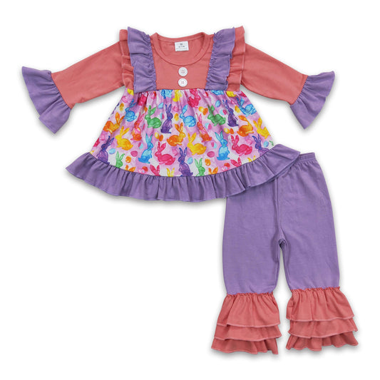 Colorful rabbit tunic ruffle pants girls easter clothes