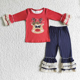 Knit cotton denim pants girls Christmas clothing sets