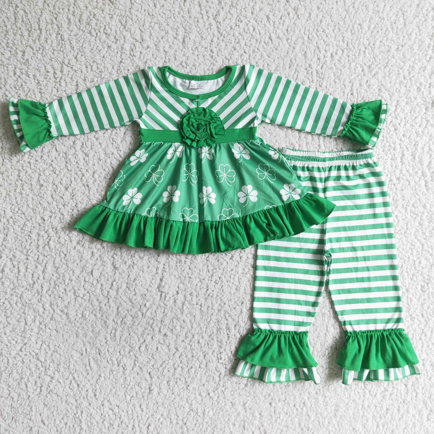 Clover tunic green stripe pants girls St Patrick's Day clothes
