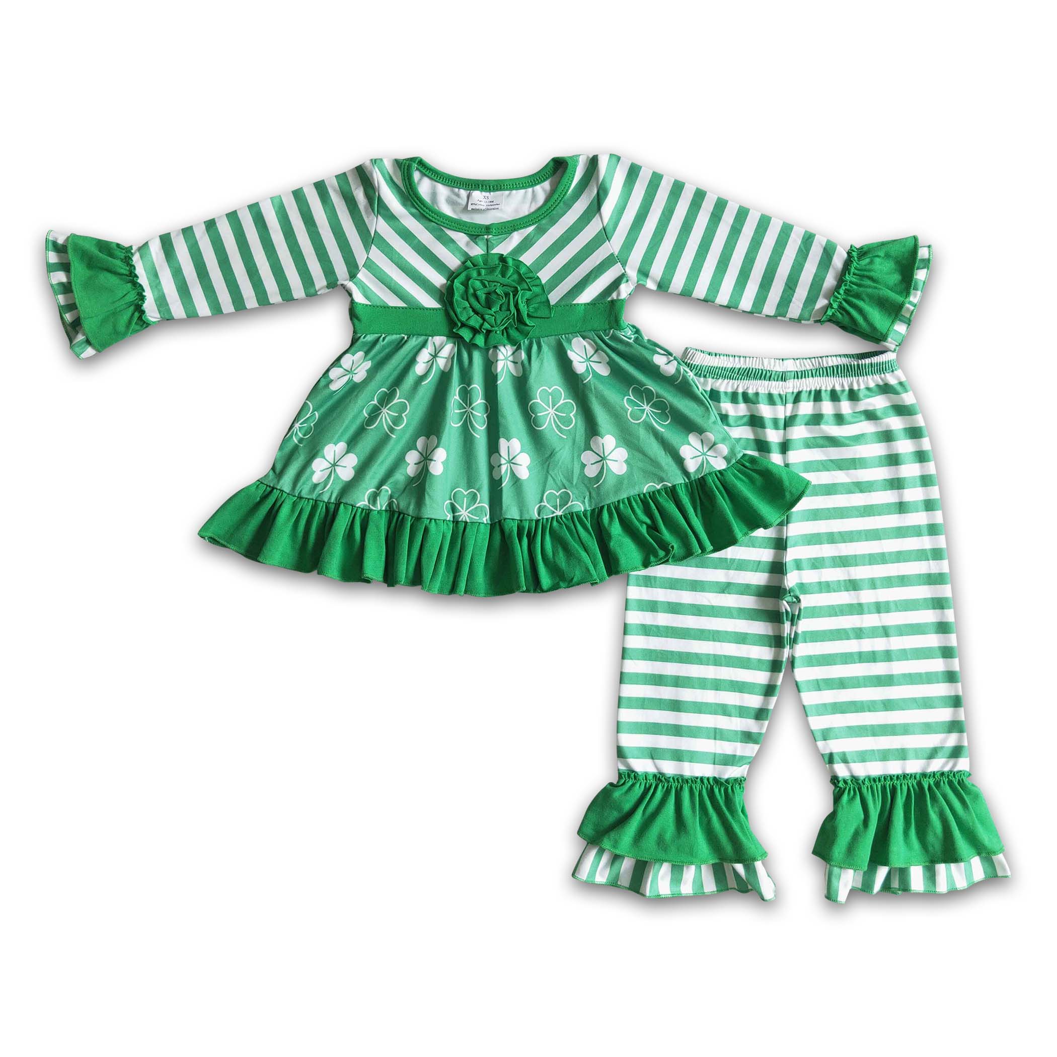 Clover tunic green stripe pants girls St Patrick's Day clothes - Yawoo ...