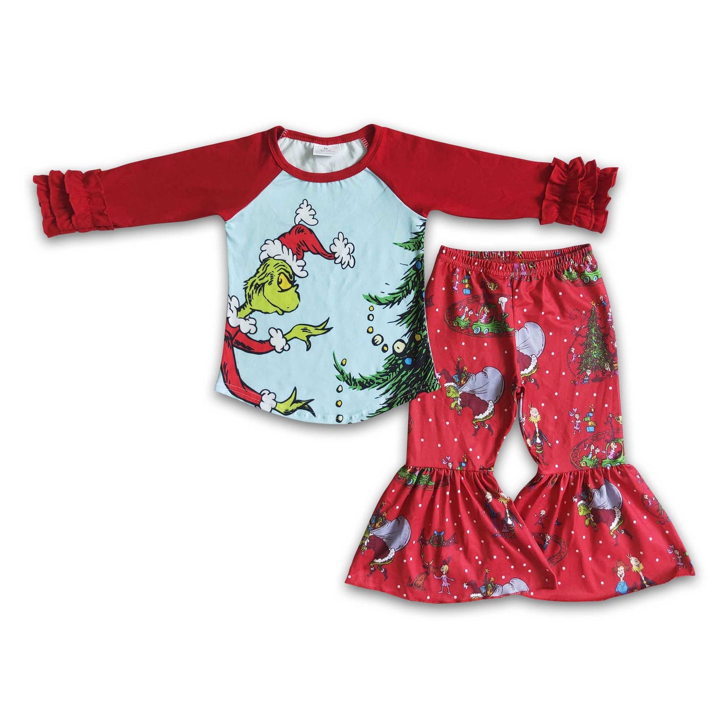 Cute green face print baby kids Christmas clothing
