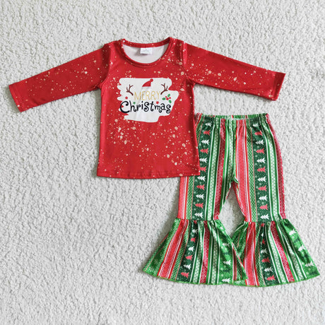 Merry Christmas bleached shirt bell bottom pants outfits