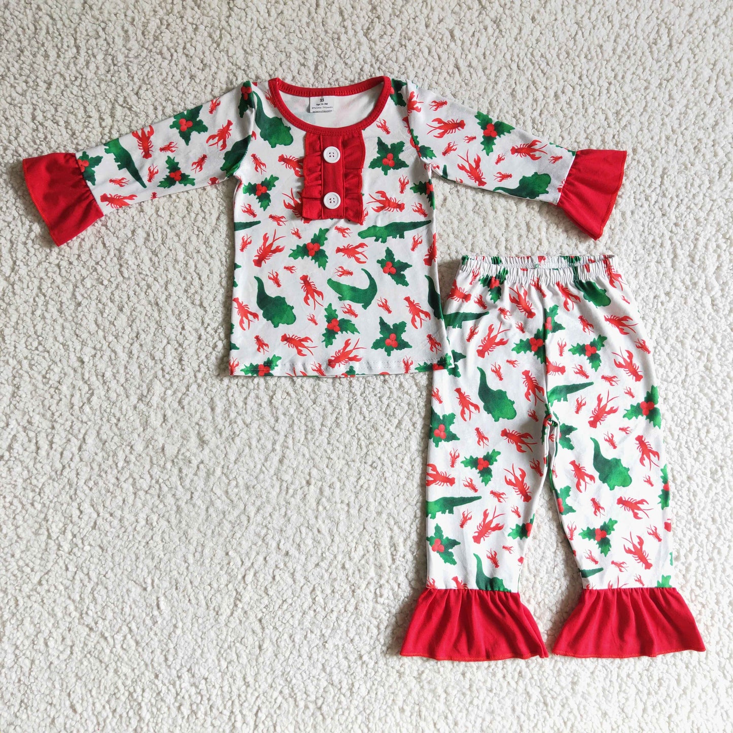 Christmas Dinosaur crawfish girl pajamas