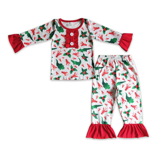 Christmas Dinosaur crawfish girl pajamas