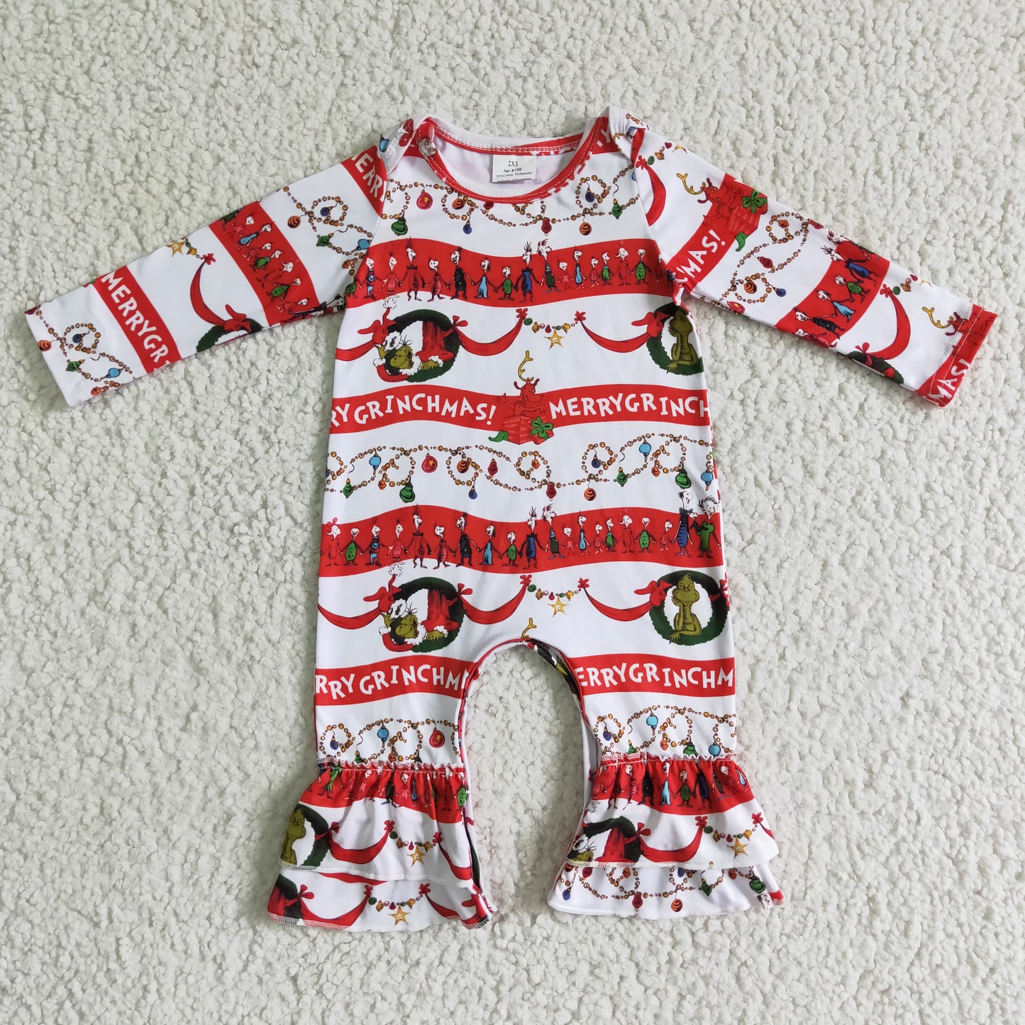 Merry Christmas green face baby long sleeve rompers