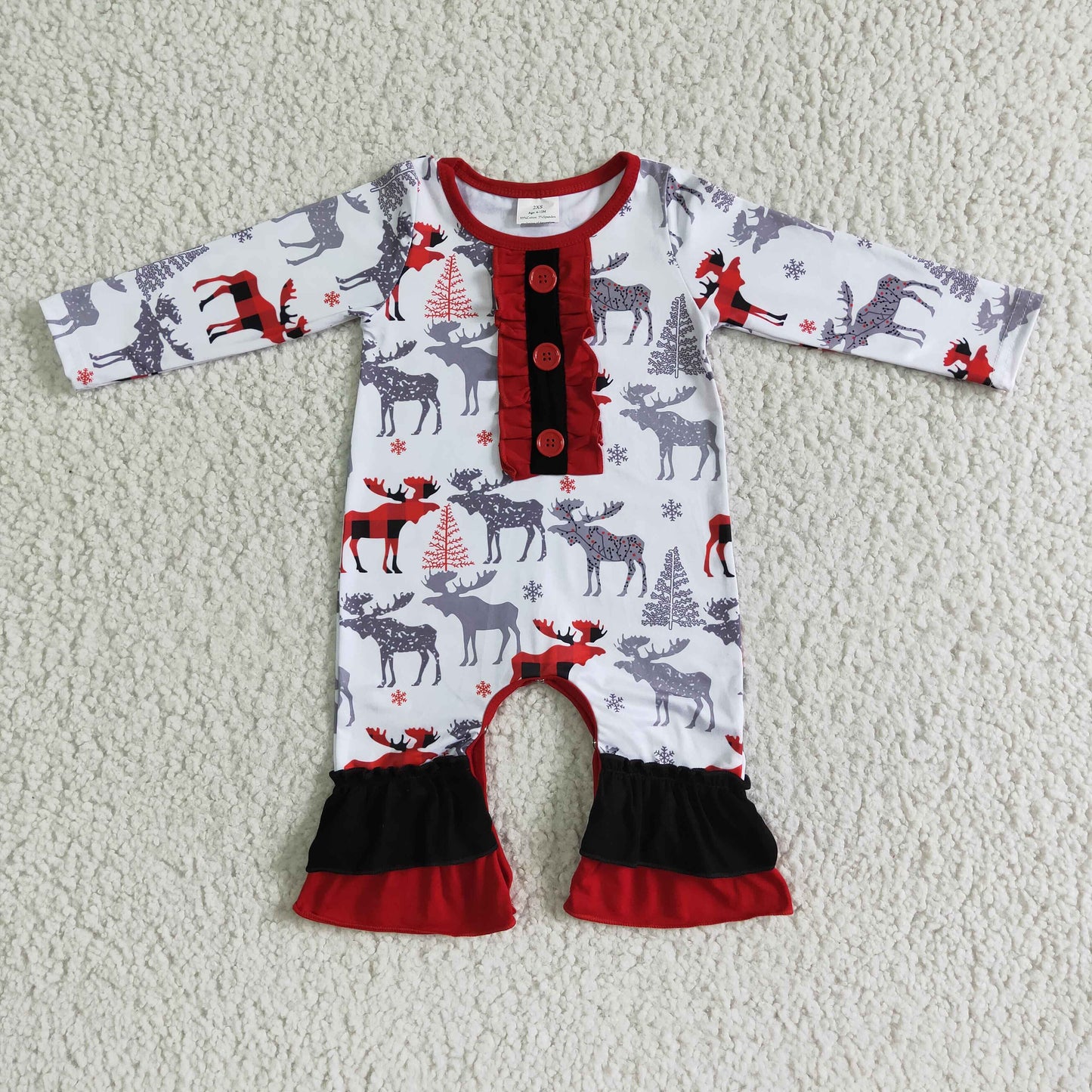Reindeer print long sleeve baby girl romper