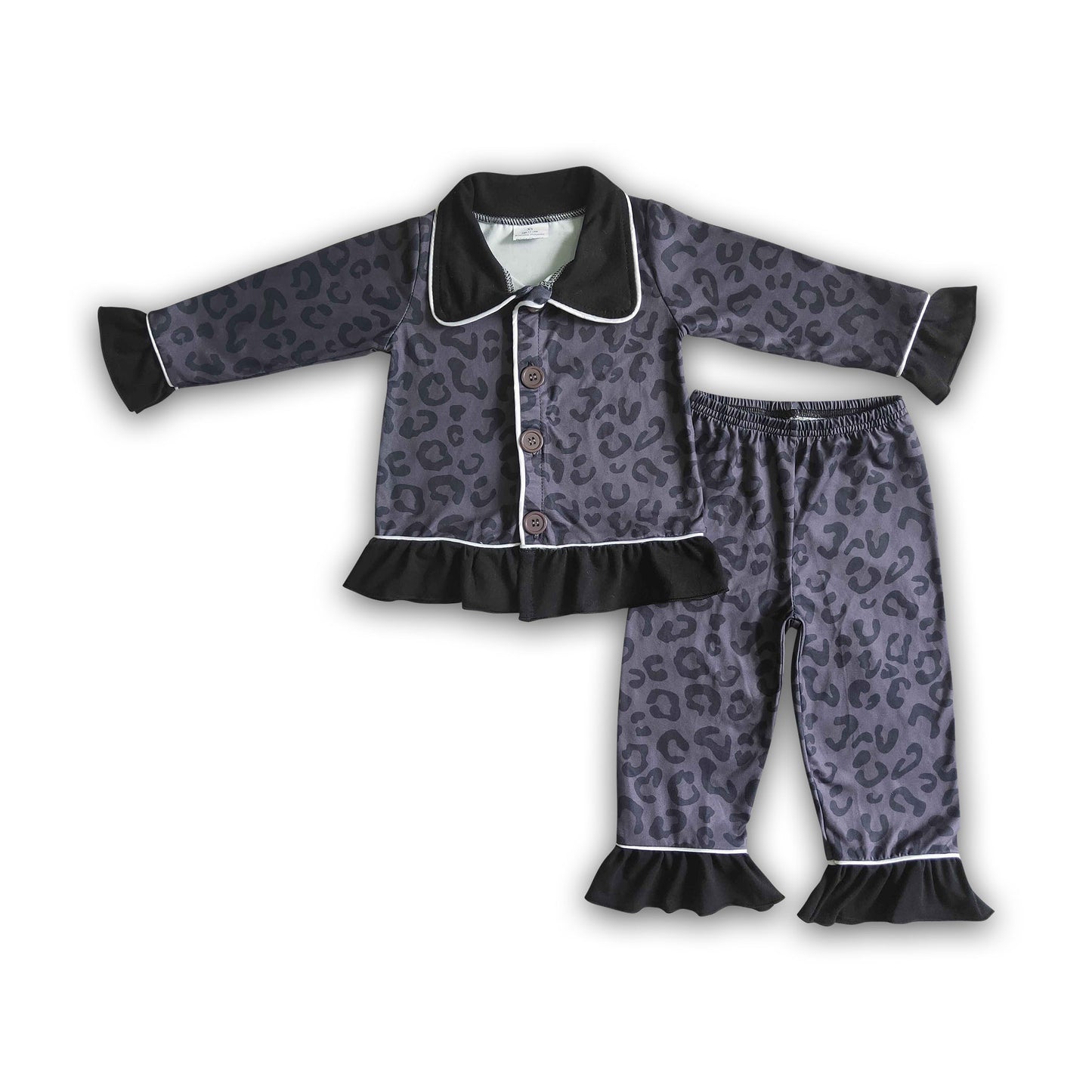 Black leopard print baby girls boutique pajamas