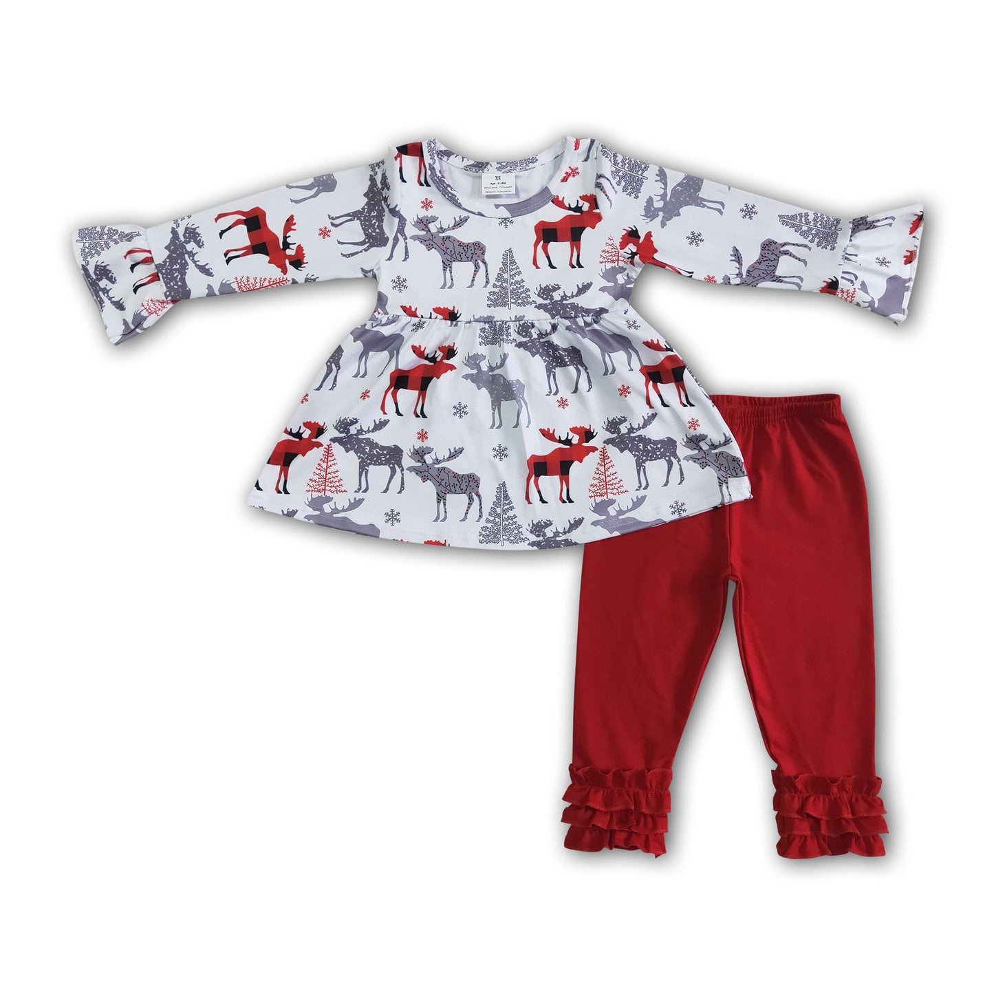 Reindeer tunic red leggings girls Christmas clothing sets