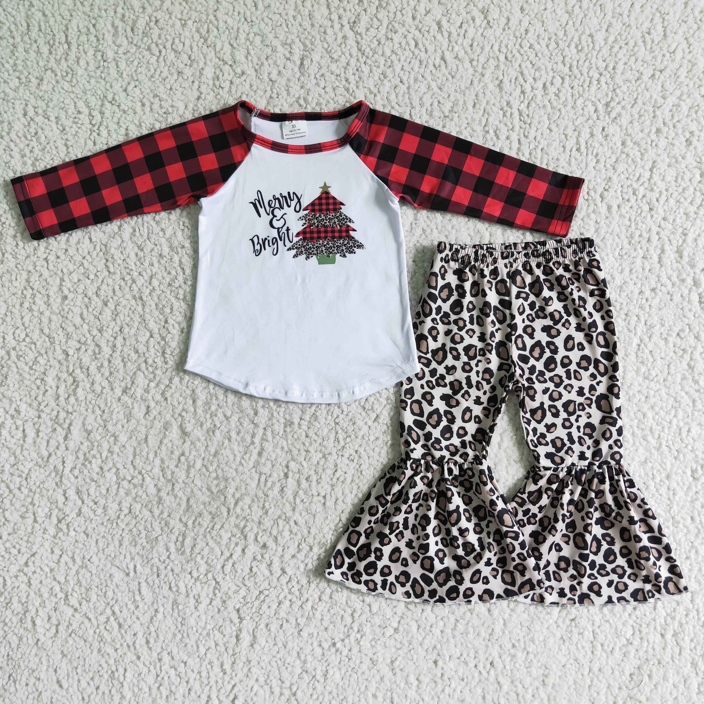 Merry and bright leopard pants children Christmas outfits