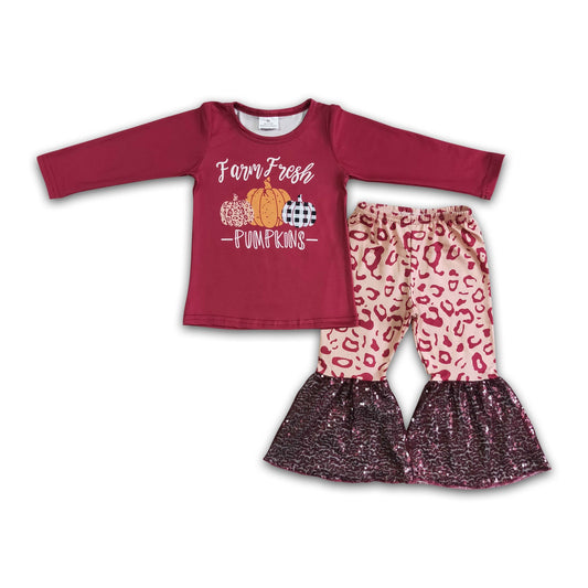 Girl Pumpkin Leopard Sequin Pants Outfit