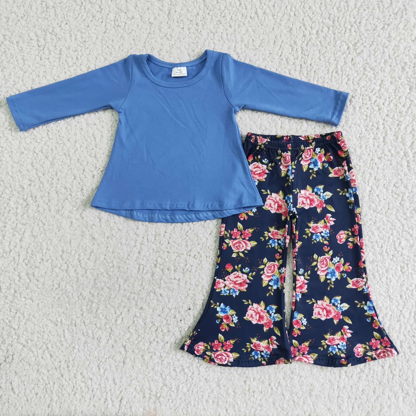 Blue cotton top floral pants toddler girls clothing