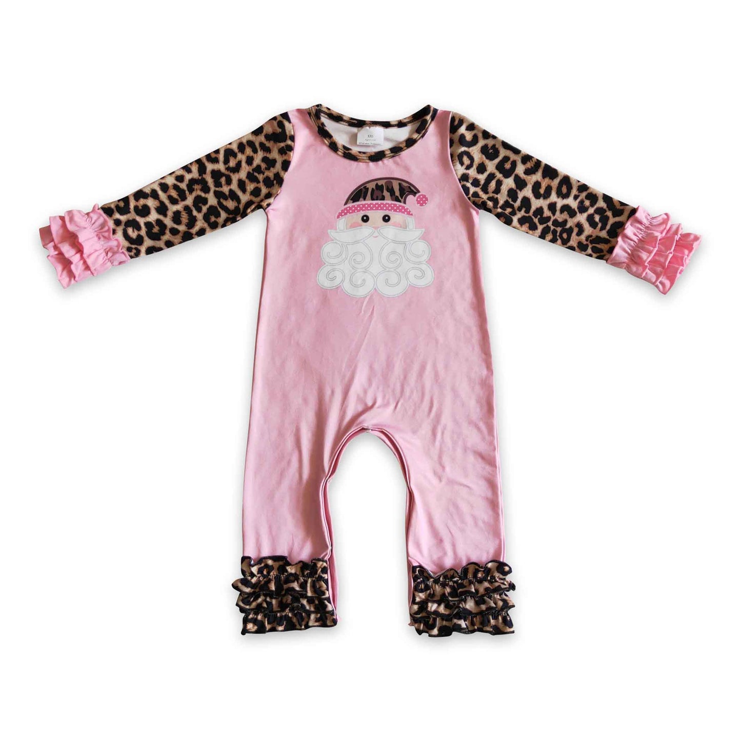 Pink santa leopard baby Christmas romper