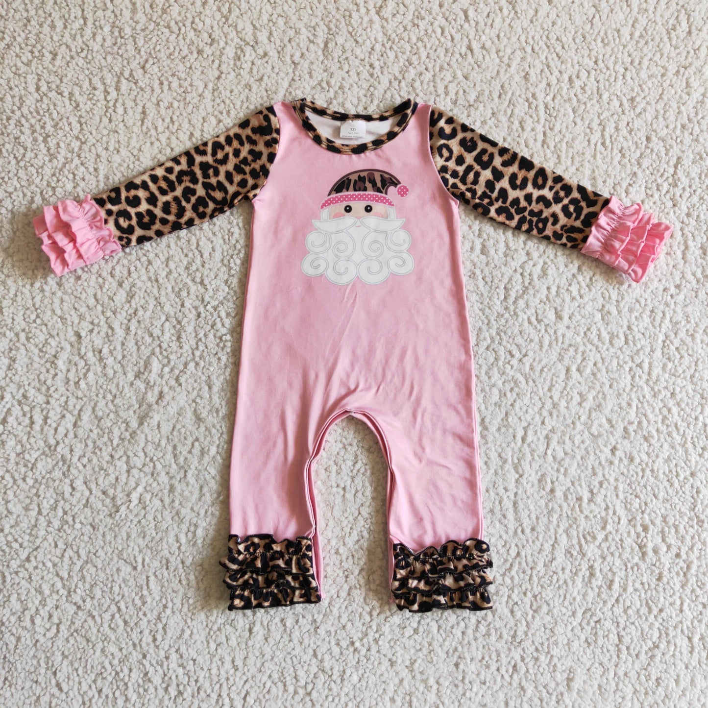 Pink santa leopard baby Christmas romper