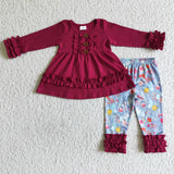 Maroon tunic match floral icing ruffle leggings girls outfits
