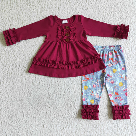 Maroon tunic match floral icing ruffle leggings girls outfits