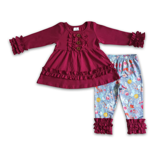 Maroon tunic match floral icing ruffle leggings girls outfits