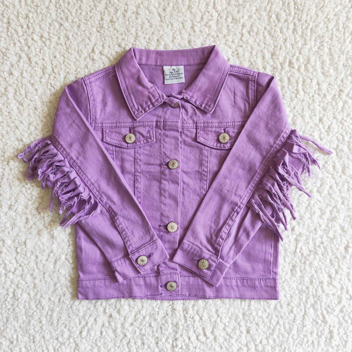 Lavender color tassels girls spring denim jacket