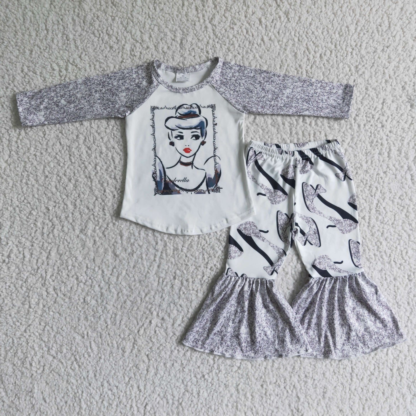 Gray ong sleeve princess toddler girls boutique outfits