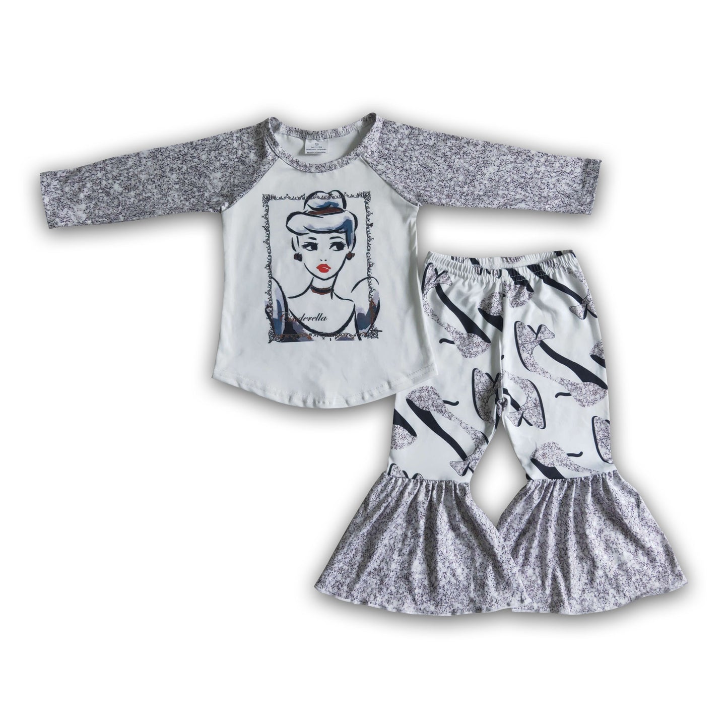 Gray ong sleeve princess toddler girls boutique outfits