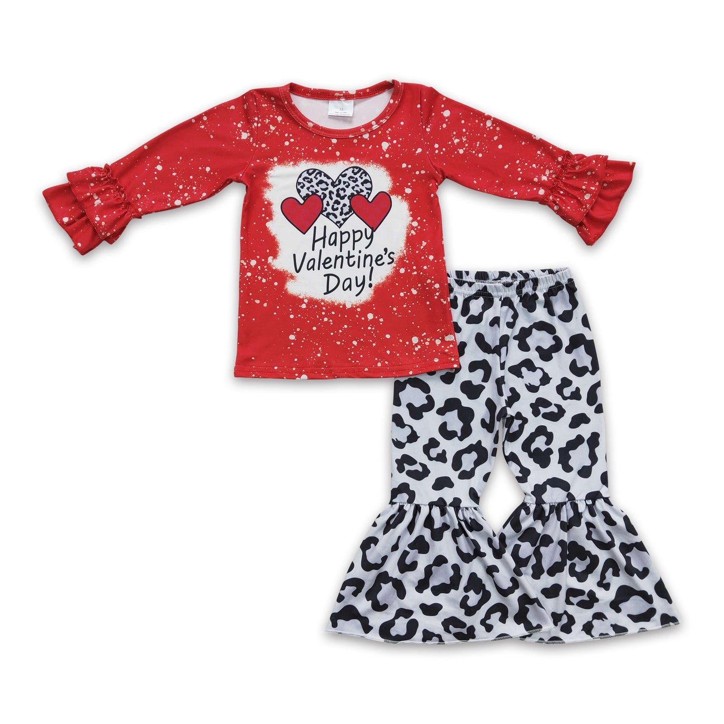 Happy valentine's day shirt leopard pants girls boutique clothing set